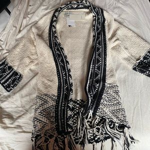 NWT Zara black and white knit fringe cardigan